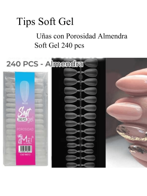 TIPS SOFT GEL UÑA CON POROSIDAD ALMENDRA .240 PCS