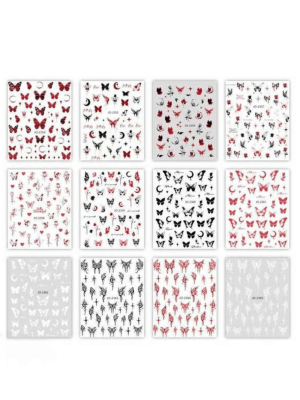 Pegatinas Autoadhesivas para Uñas (Nail Stickers) – Colección Gótica de Mariposas y Rosas