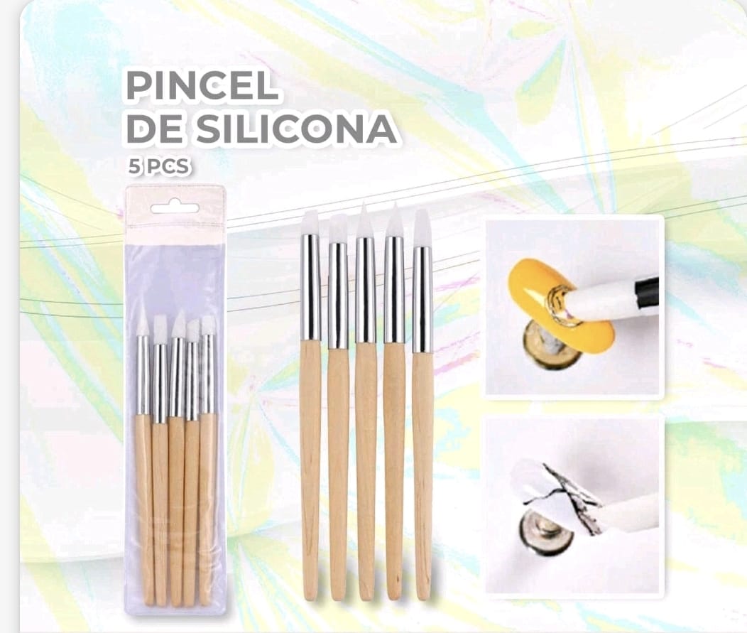 Set de Pinceles de Silicona para Uñas (Nail Art y Modelado) – Pack 5 Piezas